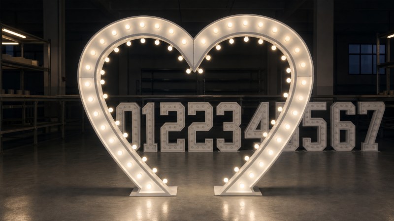 Heart-shaped marquee light built on the same welded frame